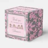 Roze en zilver Damask Teddy Bears | BABY SHOWER Bedankdoosjes (Achterkant)