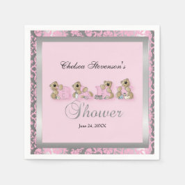 Roze en zilver Damask Teddy Bears | BABY SHOWER Servet