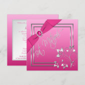 Roze en zilver Floral Bat Mitzvah Uitnodiging (Voorkant / Achterkant)