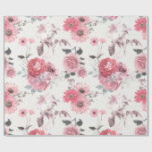 Roze en zilver Floral Cadeaupapier (Vlak)