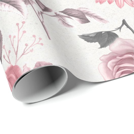 Roze en zilver Floral Cadeaupapier (Rol Hoek)