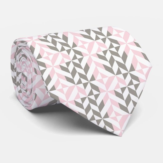 Roze en zilver Geometric ZigZag Stropdas (Opgerold)