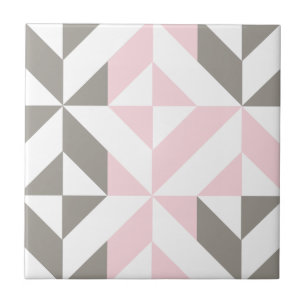Roze en zilver Geometric ZigZag Tegeltje