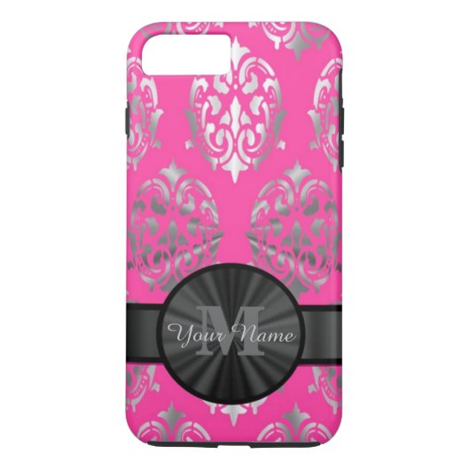 Roze en zilver gepersonaliseerd monogram Case-Mate iPhone case (Achterkant)
