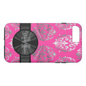 Roze en zilver gepersonaliseerd monogram Case-Mate iPhone case (Achterkant (Horizontaal))