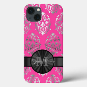 Roze en zilver gepersonaliseerd monogram Case-Mate iPhone case