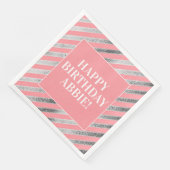 Roze en zilver gestreept Birthday Party Napkins Servet (Hoek)