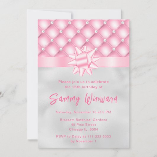 Roze en Zilver Getufte Parels Zoet Zestien Kaart (Achterkant)