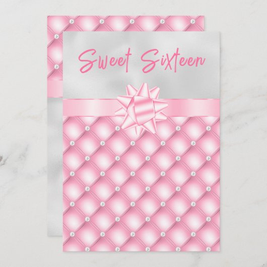 Roze en Zilver Getufte Parels Zoet Zestien Kaart (Voorkant / Achterkant)