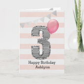 Roze en zilver Glitter 3rd Birthday Girl Kaart (Voorkant)