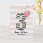 Roze en zilver Glitter 3rd Birthday Girl Kaart (Gele Bloem)