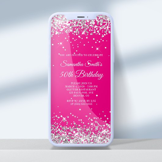 Roze en Zilver Glitter 50ste Verjaardag Kaart