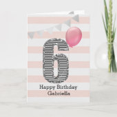 Roze en Zilver Glitter 6th Birthday Girl Kaart (Voorkant)