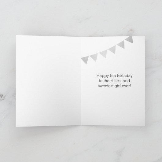 Roze en Zilver Glitter 6th Birthday Girl Kaart (Binnen)
