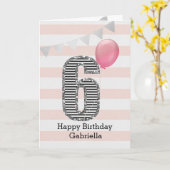 Roze en Zilver Glitter 6th Birthday Girl Kaart (Gele Bloem)