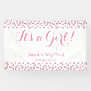 Roze en zilver Glitter Baby shower Banner Groot