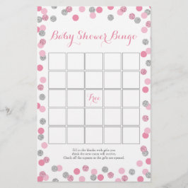 Roze en Zilver Glitter Baby shower Bingo Game Flyer