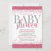 Roze en Zilver Glitter Baby shower Uitnodiging (Voorkant)