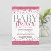 Roze en Zilver Glitter Baby shower Uitnodiging (Staand voorkant)