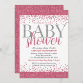 Roze en Zilver Glitter Baby shower Uitnodiging (Voorkant / Achterkant)