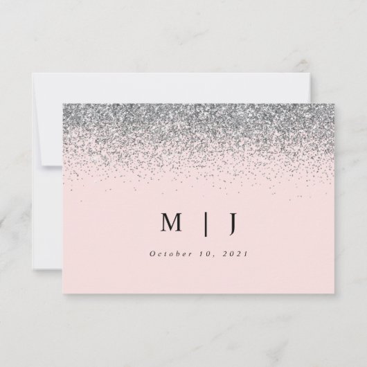 Roze en Zilver Glitter Bruiloft RSVP Kaart (Achterkant)