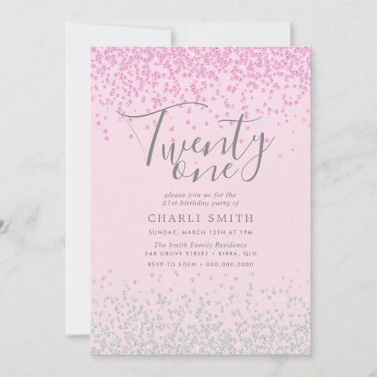 Roze en Zilver Glitter Girls 21ste verjaardag Kaart (Voorkant)