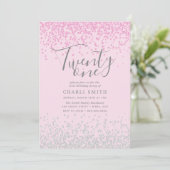 Roze en Zilver Glitter Girls 21ste verjaardag Kaart (Staand voorkant)