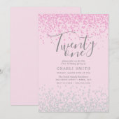 Roze en Zilver Glitter Girls 21ste verjaardag Kaart (Voorkant / Achterkant)