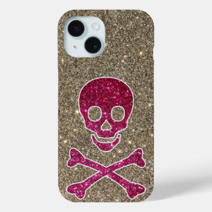 Roze en zilver Glitter Skull-draagtas iPhone 15 Case