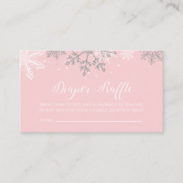 Roze en zilver Glitter Snowflake Diaper Raffle Informatiekaartje