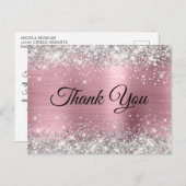 Roze en Zilver Glitters 30e Verjaardag Bedankt Briefkaart (Voorkant / Achterkant)