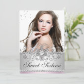 Roze en zilver Jewel Snowflake Swirl Sweet 16 Foto Kaart (Staand voorkant)