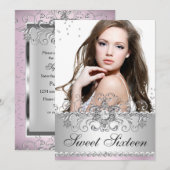Roze en zilver Jewel Snowflake Swirl Sweet 16 Foto Kaart (Voorkant / Achterkant)