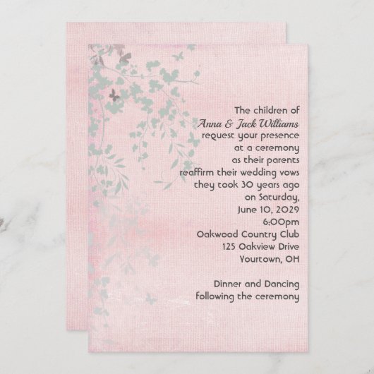 Roze en zilver Leaf Kaart (Voorkant / Achterkant)