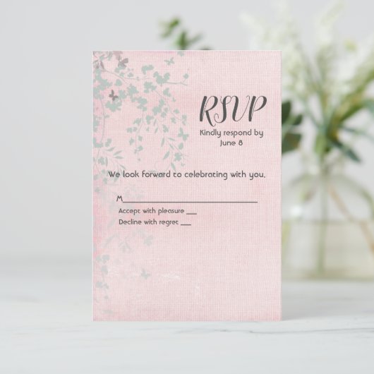 Roze en zilver Leaf RSVP (Staand voorkant)