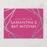 Roze en Zilver Modern Bat Mitzvah sparen de Datum Aankondigingskaart<br><div class="desc">Moderne, trendy, en elegant zilver en roze Bat Mitzvah sparen de datum briefkaarten met een unieke geometrische vierkantsgrens. Pas dit betaalbaar eenvoudig aan, bespaar de datum voor je Bat Mitzvah met een aangepaste naam, datum en details van je leuke en gesofisticeerde viering. Al tekst is editable, zodat kon dit ontwerp...</div>