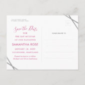 Roze en Zilver Modern Bat Mitzvah sparen de Datum Aankondigingskaart (Achterkant)