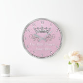 Roze en zilver Onze kleine Prince Clock, Jouw teks Grote Klok (Huis)