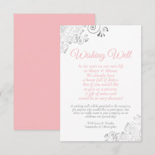 Roze en zilver op White Wedding Wishing Well Poem Informatiekaartje