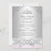 roze en zilver prinses Girl First Birthday Party Kaart (Achterkant)