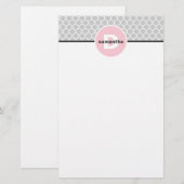 Roze en zilver Quatrefoil Monogram Briefpapier (Voorkant / Achterkant)