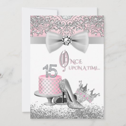 Roze en zilver Quinceanera Kaart (Voorkant)