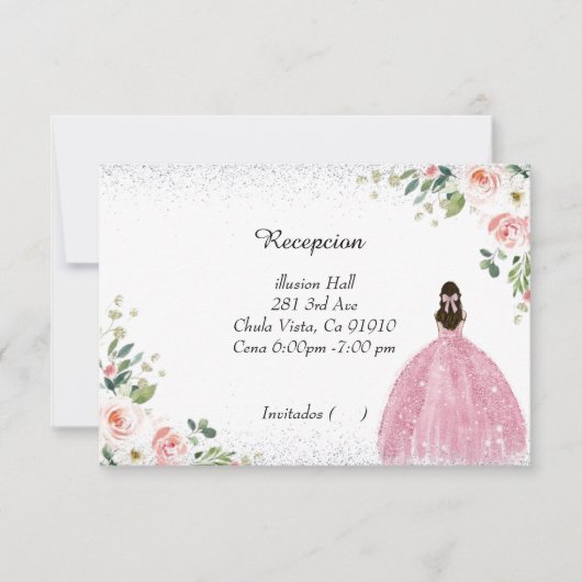 roze en zilver quinceanera rsvp - kaarten in het s (Voorkant)
