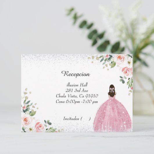 roze en zilver quinceanera rsvp - kaarten in het s (Staand voorkant)