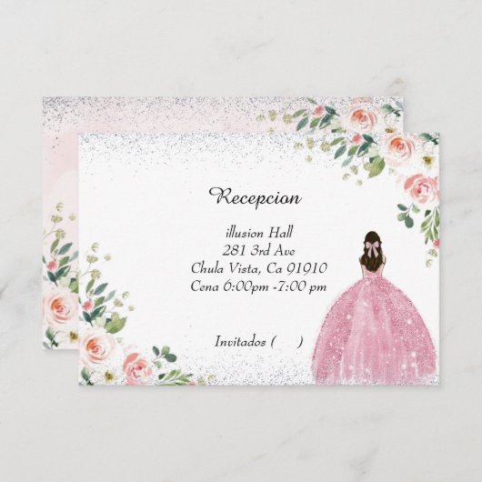 roze en zilver quinceanera rsvp - kaarten in het s (Voorkant / Achterkant)