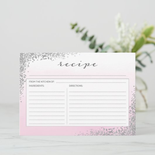 Roze en zilver Recipe Kaart (Staand voorkant)