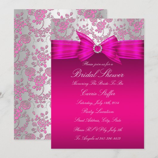 Roze en zilver Roos Vrijgezellenfeest uitnodigen Kaart (Voorkant / Achterkant)