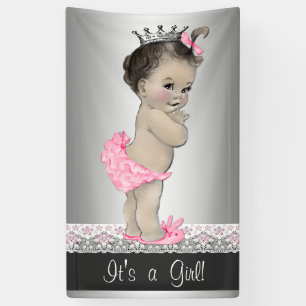 Roze en Zilver Vintage Baby Shower Spandoek