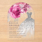 Roze en zilver Vrijgezellenfeest voor het huwelijk Acryl Uitnodigingen (Voorkant)