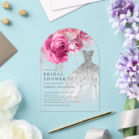 Roze en zilver Vrijgezellenfeest voor het huwelijk Acryl Uitnodigingen (Insitu (Huwelijk))